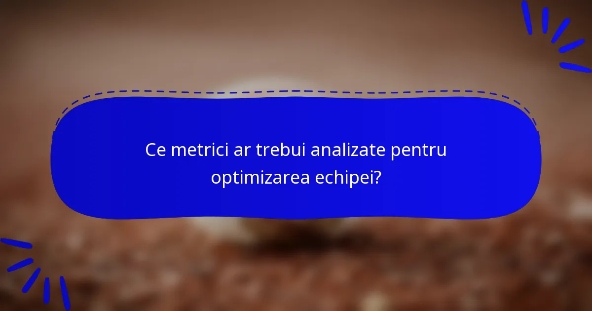 Ce metrici ar trebui analizate pentru optimizarea echipei?